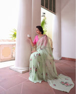 Soft Georgette Saree with Floral Prints & Double Cutdana Moti Border image 1