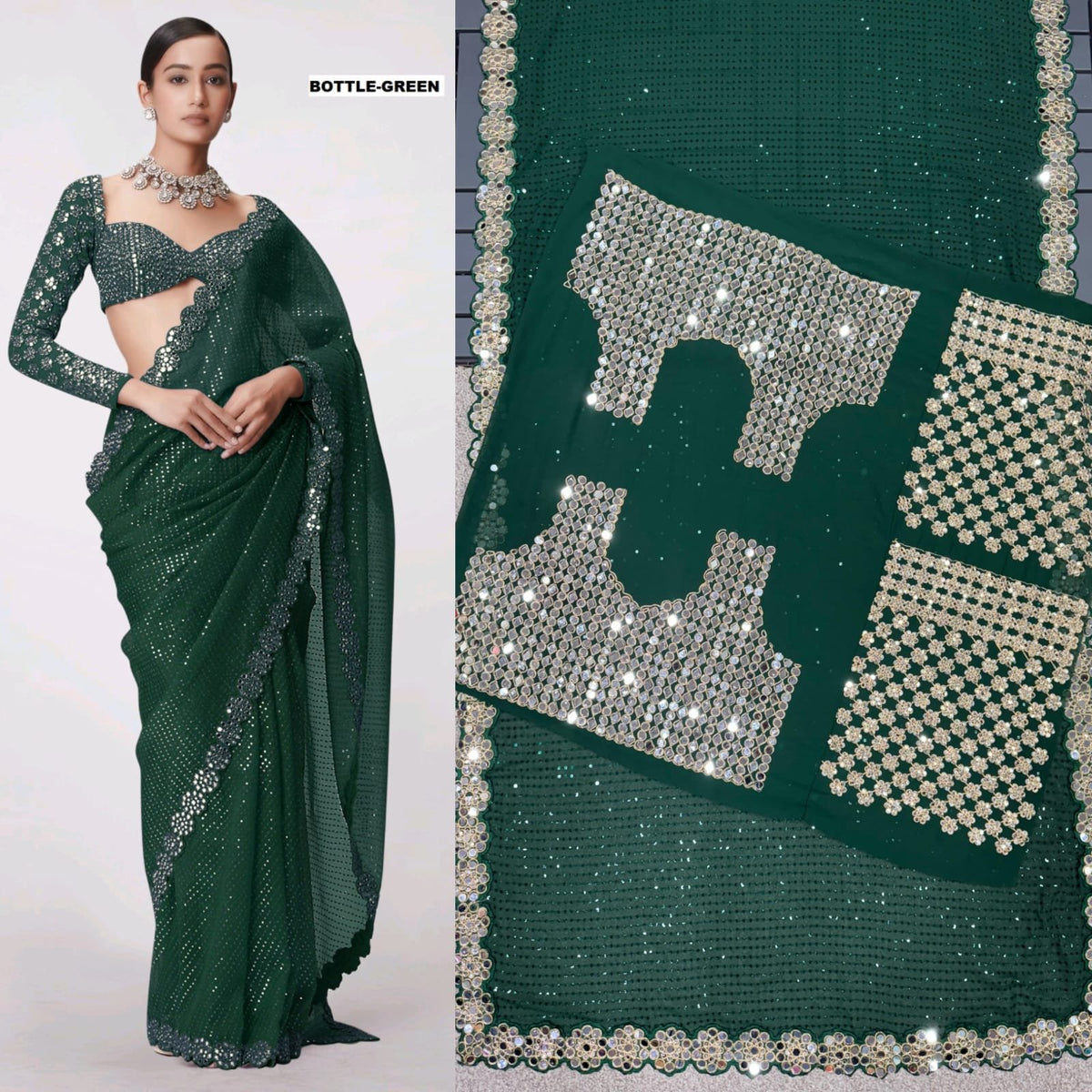 Bollywood Blockbuster Mirror Work Sequin Saree in Faux Georgette image 6
