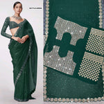 Bollywood Blockbuster Mirror Work Sequin Saree in Faux Georgette image 6