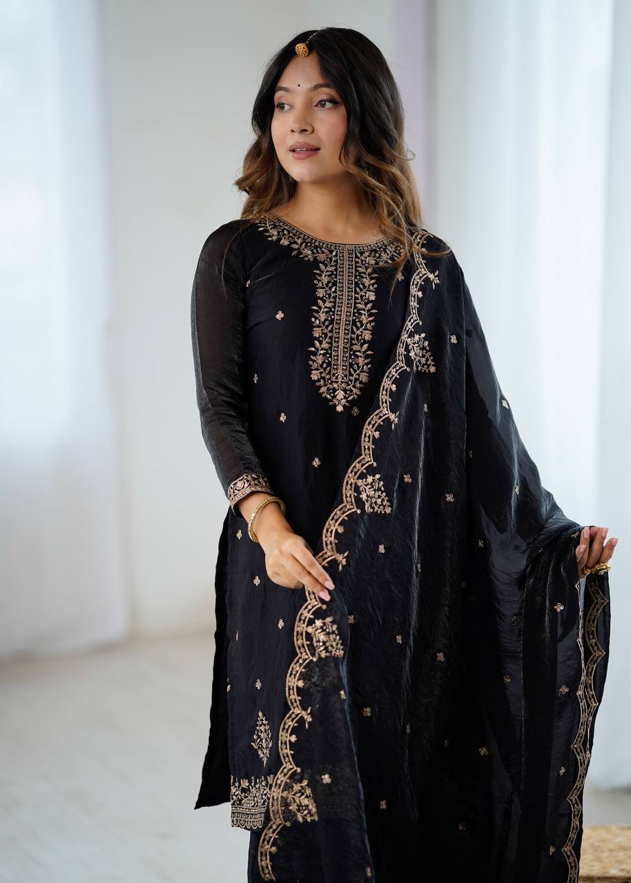 Designer Kediya Kurta & Sharara Set in Soft Crunchy Silk with Embroidery, Jari & Sequin Work image 5