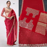 Bollywood Blockbuster Mirror Work Sequin Saree in Faux Georgette image 2