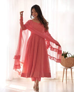 Premium Soft Fox Georgette Anarkali Set with Lucknowi Sequence Work – Dupatta & Pant Included image 1