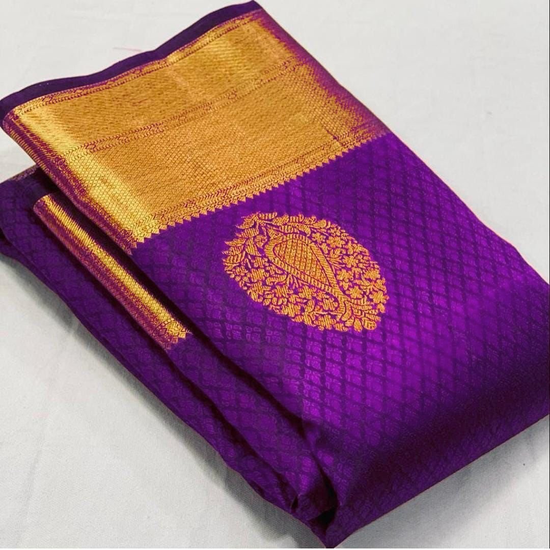 Soft Lichi Silk Saree with Rich Pallu & Jacquard Work - Purple image
