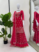Elegant 3-Piece Foux Gorgette Sharara Set – Sequins Embellished Top, Sharara & Dupatta image 7