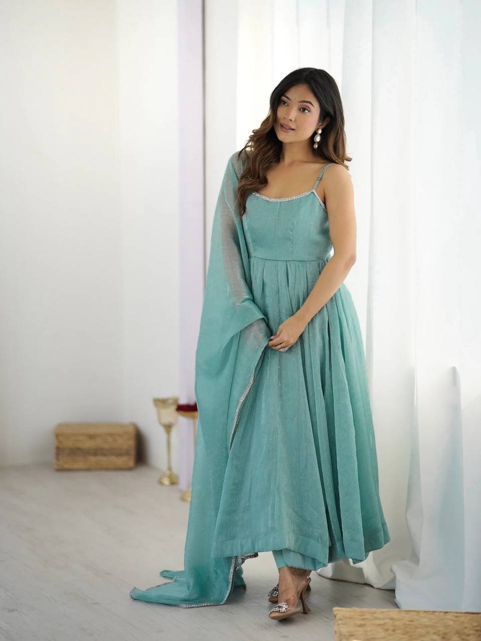 Elegant Crunchy Silk Anarkali Set with Sirozki Work & Dupatta – Fully Stitched image 4