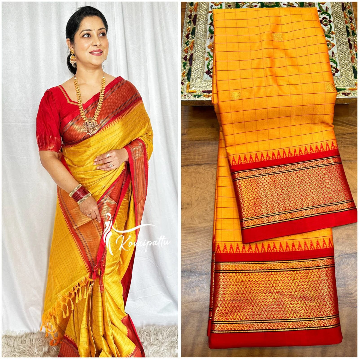 Cotton Checks Minakari Soft Silk Paithani Saree with Contrast Blouse & Tassel Pallu image 2