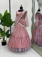Ready-to-Wear Twill Organza Lehenga Saree with Ruffle Draping & Thread Work image 5