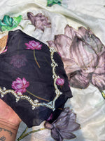 Maskat Pure Soft Tebby Silk Saree with Digital Floral Print & Hand Cutdana-Moti Work image 8