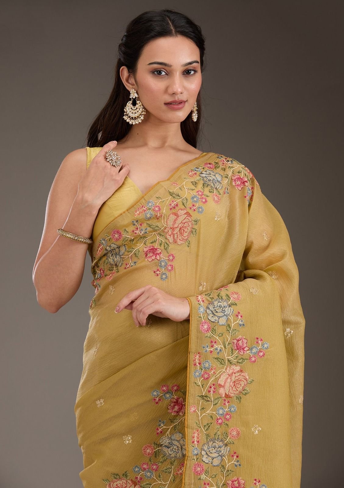 SARIKA Soft Crunchy Silk Saree with Elegant Multi-Thread Work & Piping Lace Border - Mustard gold image