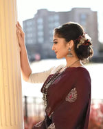Soft Lichi Silk Saree with Silver Jacquard Border image 2