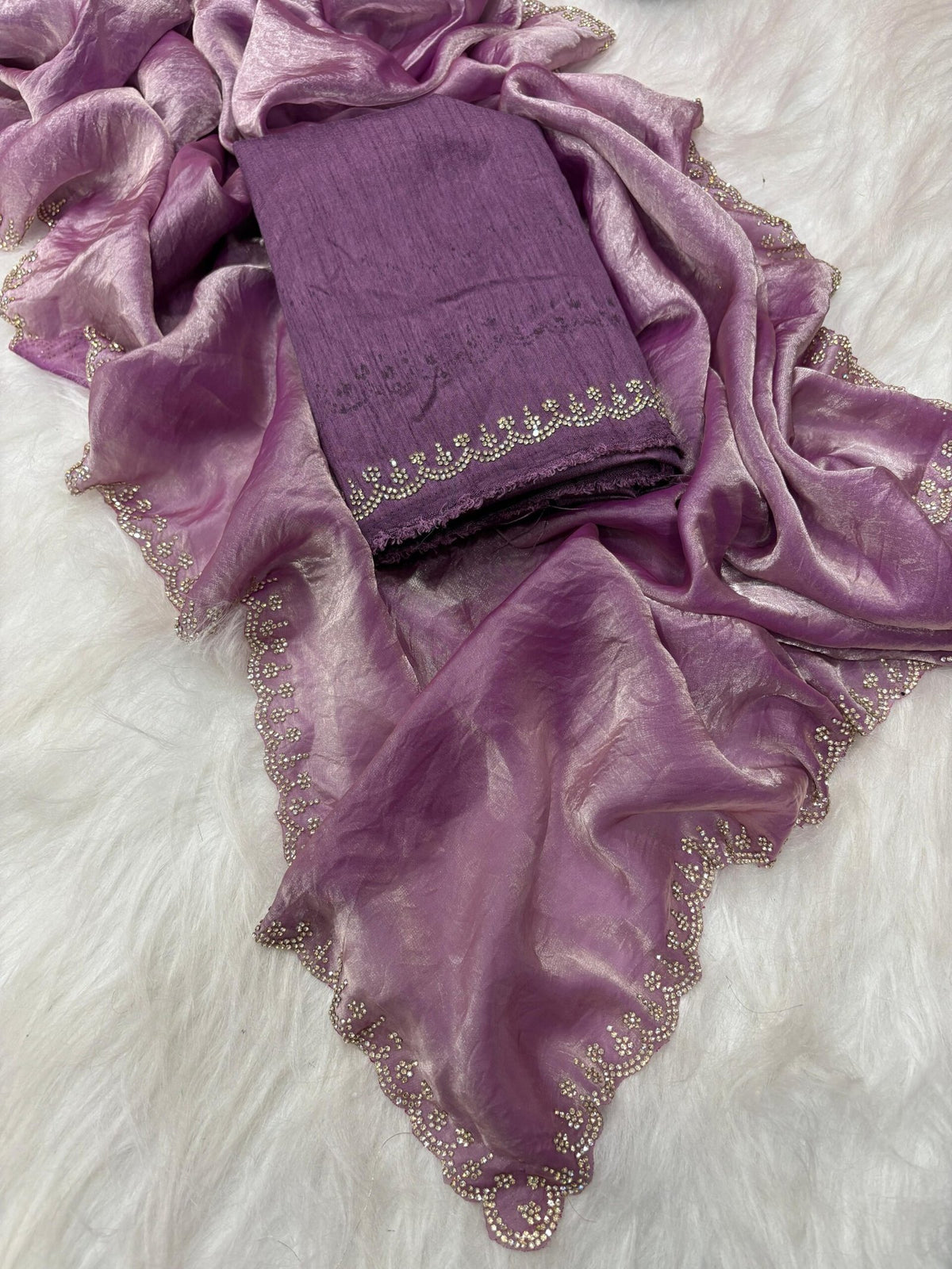 Stunning Pink Satin Space Silk Saree with Original Jarkhan Diamond Work – Perfect for Sangeet & Cocktail Nights image 16