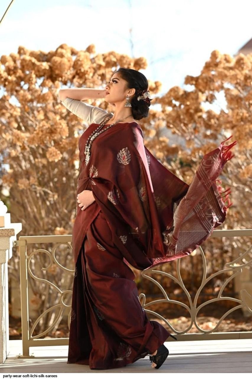 Soft Lichi Silk Saree with Silver Jacquard Border image 1