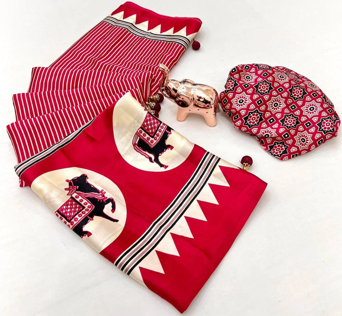 White Zebra – Premium Japan Satin Patola Ajrakh Print Saree - Rimson Red image