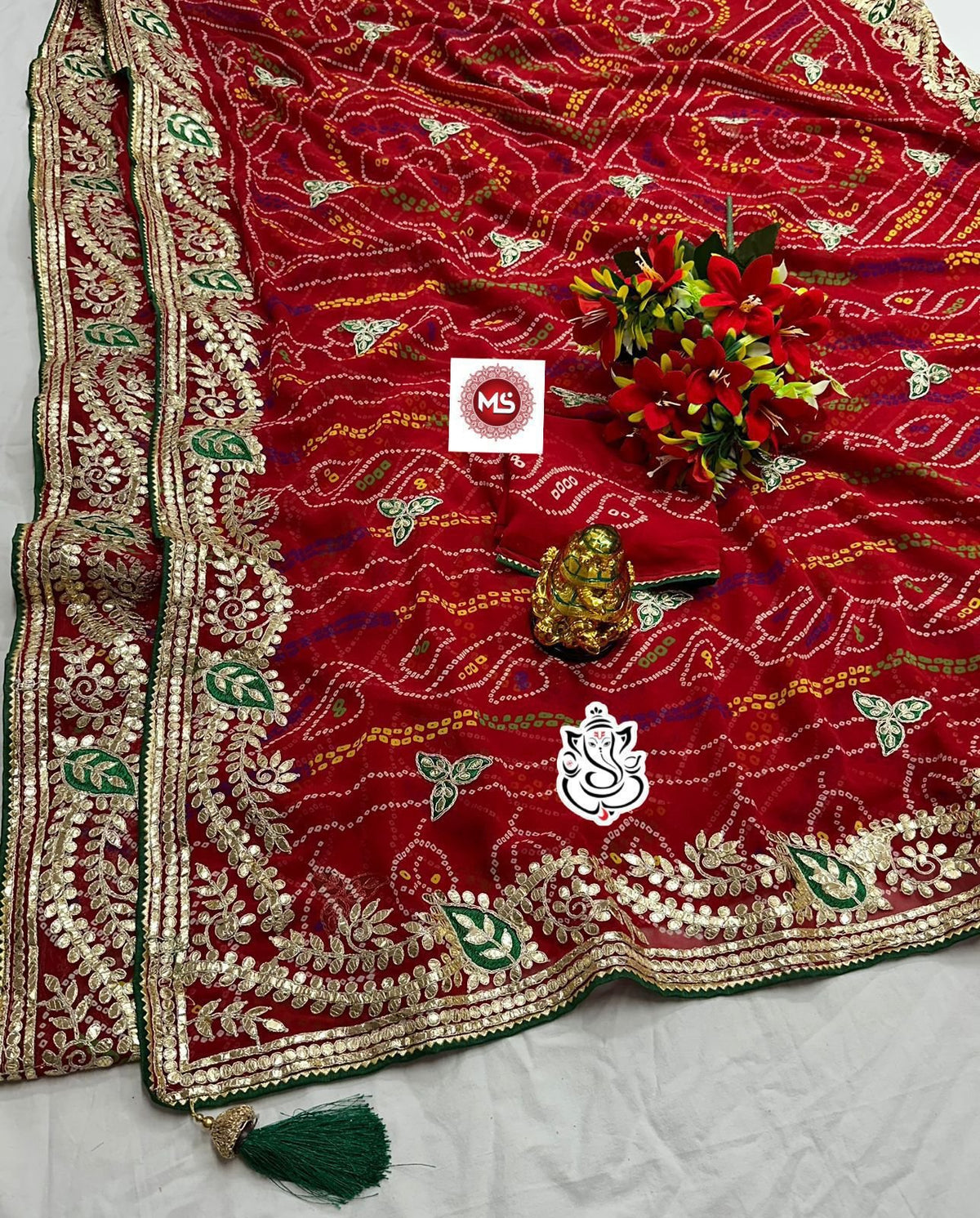 Heavy Pedding Georgette Saree with Matching Red Blouse & Tussled Pallu – Must-Have Collection image 2