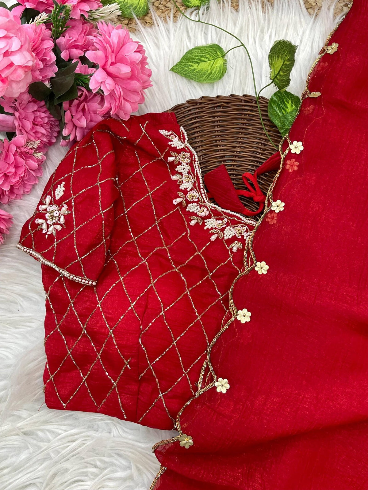 Pure Soft Crunchy Silk Saree with Hand Work Khatli Border & Aarco image 5