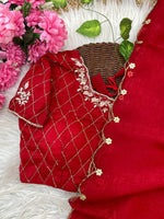 Pure Soft Crunchy Silk Saree with Hand Work Khatli Border & Aarco image 5