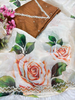 Pure Tebby Silk Saree with Floral Prints & Heavy Khatli Moti Border image 5