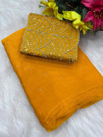 Elegant Space Silk Saree with Moti Work & Full Heavy Bits Work Blouse - Mustard Yellow image