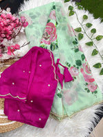 Soft Georgette Saree with Floral Prints & Double Cutdana Moti Border image 7