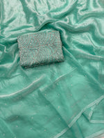 Elegant Space Silk Saree with Moti Work & Full Heavy Bits Work Blouse image 3