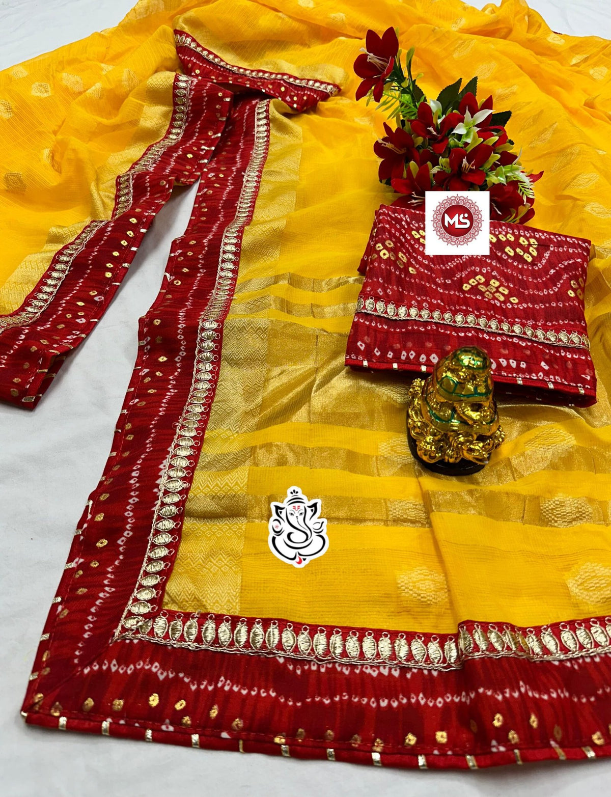 Traditional Moonga Kota Cotton Silk Saree with Bandhej & Coding Sequence Work image 4