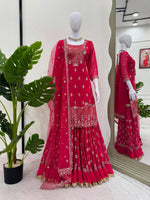 Elegant 3-Piece Foux Gorgette Sharara Set – Sequins Embellished Top, Sharara & Dupatta image 8