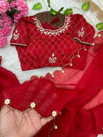 Pure Soft Crunchy Silk Saree with Hand Work Khatli Border & Aarco image 6