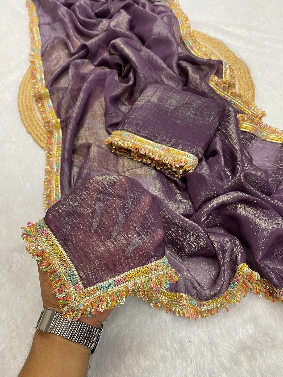 MANALI-Designer Candy Crush Siffon Silk Saree with Elegant Lace Work image 5