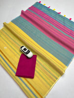 Plain Linen Saree with Digital Print & Fumka Latkan | With Bangaloiry Satin Blouse image 17