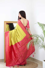 Handwoven Pure Mercerised Soft Silk Saree with Manipuri Pattern Threadwork image 3