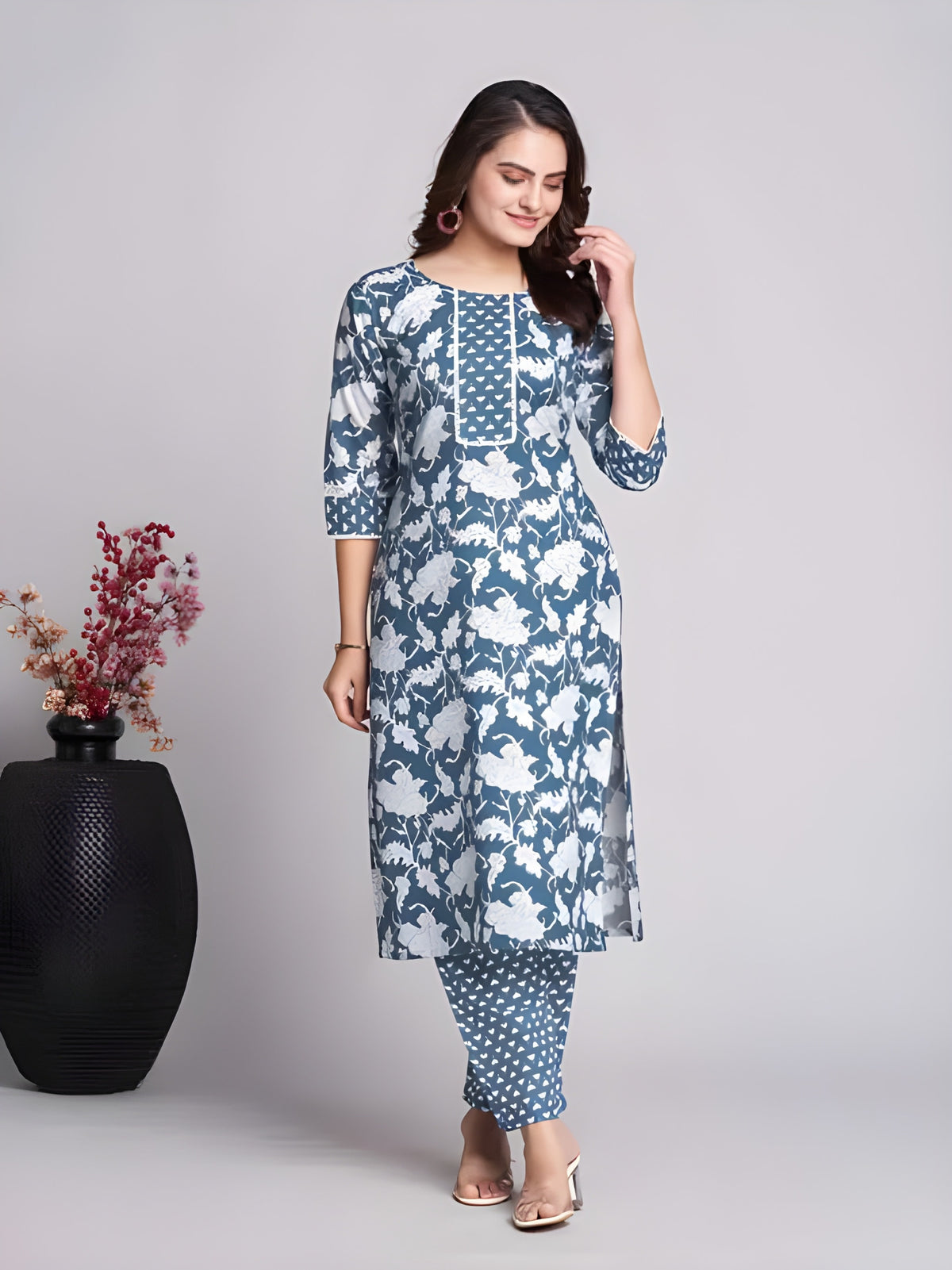 Puls Burry Slub Cotton Kurti with Pant Set | Women’s Festival & Daily Wear | Premium Quality