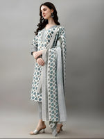Viha Green Printed Kurti with Pant & Dupatta Set | Biscuit Cotton | Premium Festive Wear
