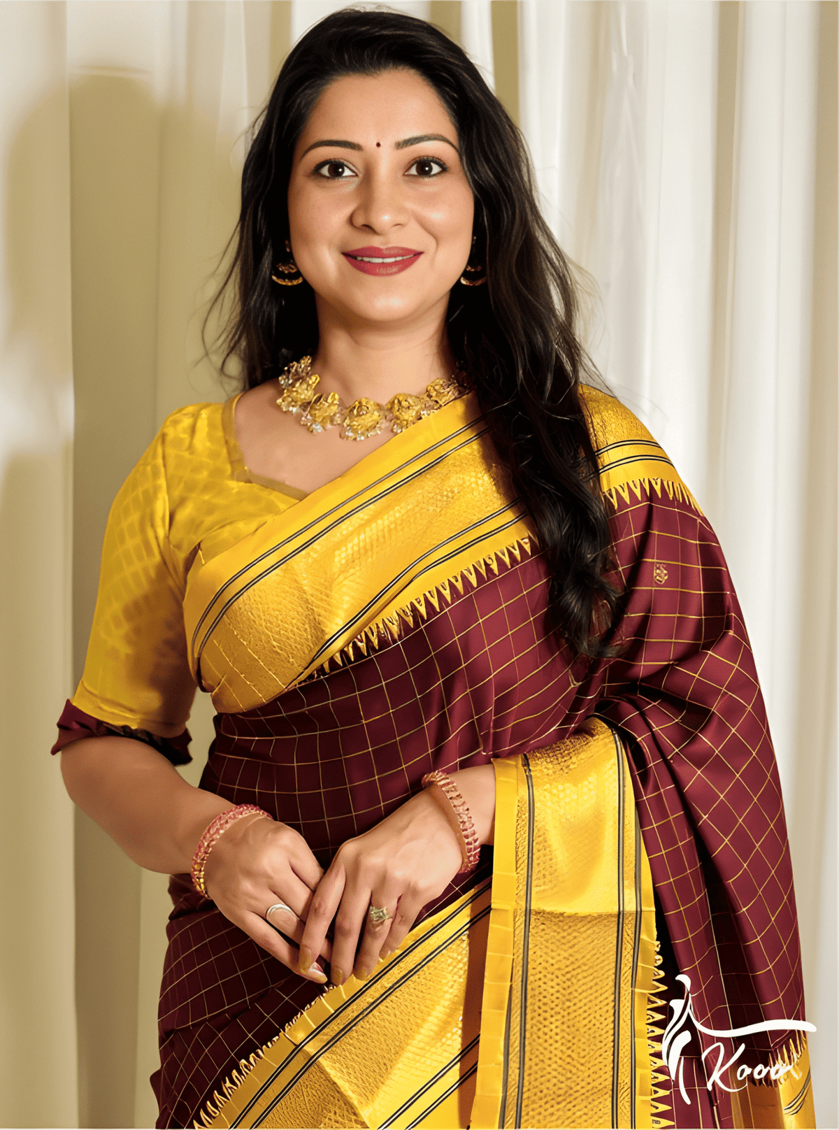 Cotton Checks Minakari Soft Silk Paithani Saree with Contrast Blouse & Tassel Pallu image 0