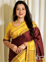Cotton Checks Minakari Soft Silk Paithani Saree with Contrast Blouse & Tassel Pallu image 0