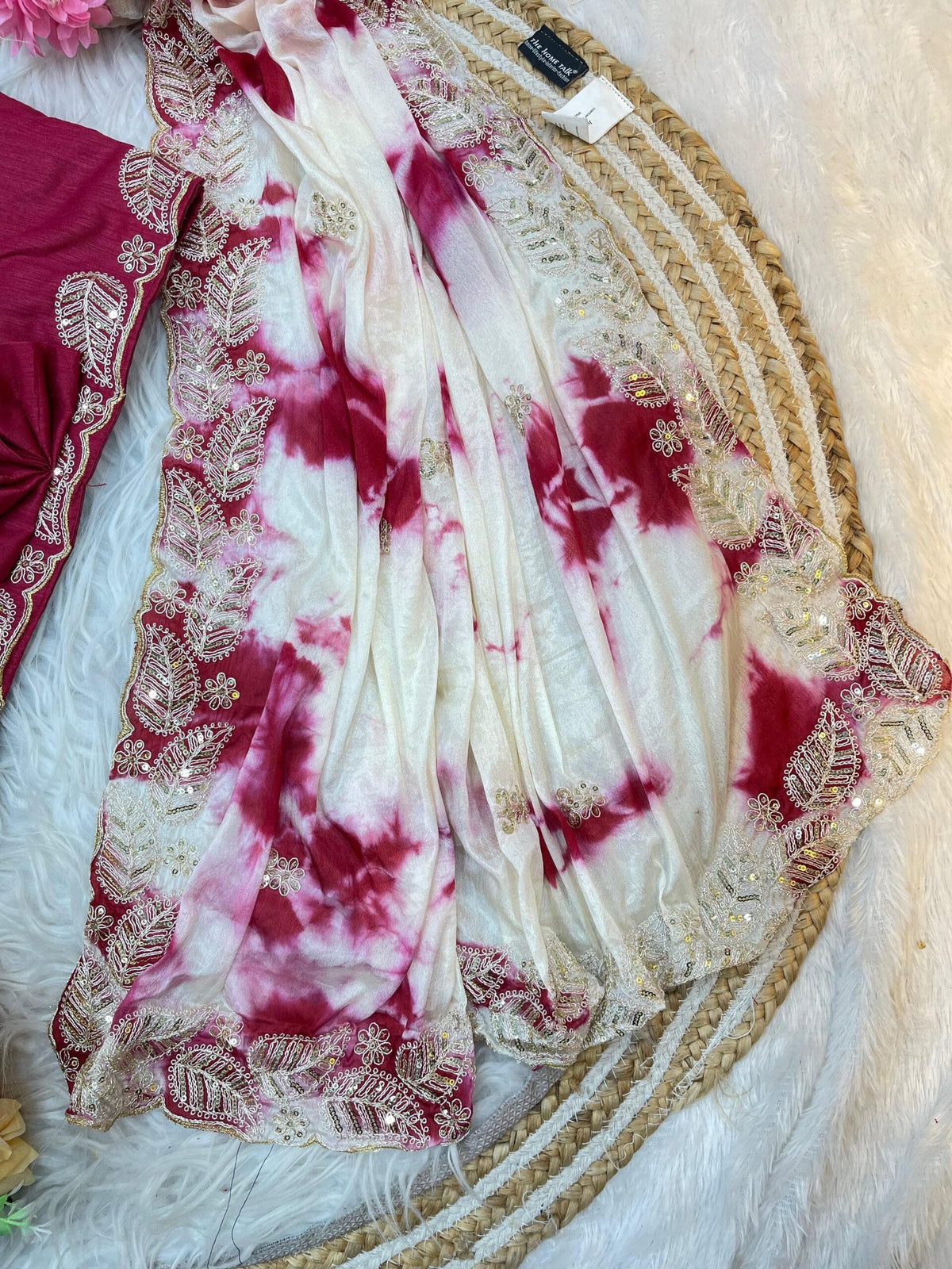 Elegant Pure Chinon Prism Dyble Saree with Embroidery & 3mm Sequins image 5