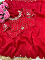 Pure Soft Crunchy Silk Saree with Hand Work Khatli Border & Aarco image 3