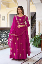 Elegant 3-Piece Faux Georgette Gown Set – Sequins Embellished Gown, Pent & Dupatta image 6