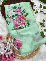 Soft Georgette Saree with Floral Prints & Double Cutdana Moti Border image 4