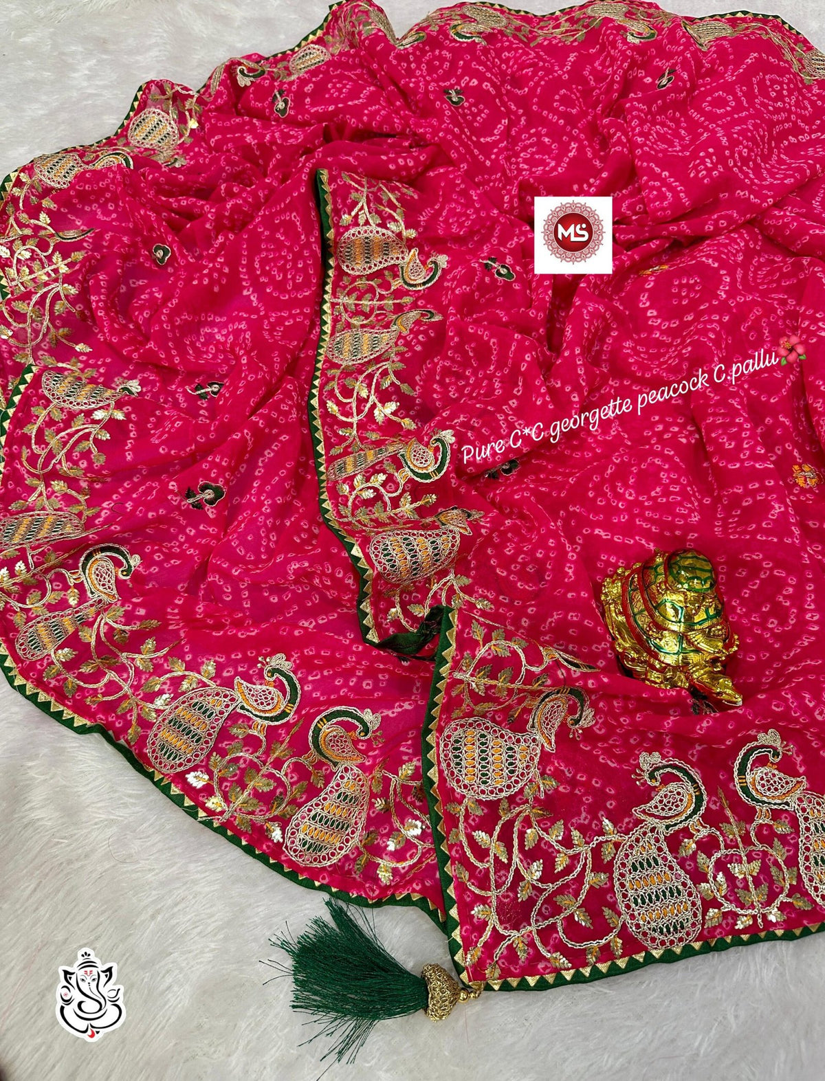 Exclusive Pure Georgette C*C Saree with Gotapatti Codding & Peacock Pallu Design image 4