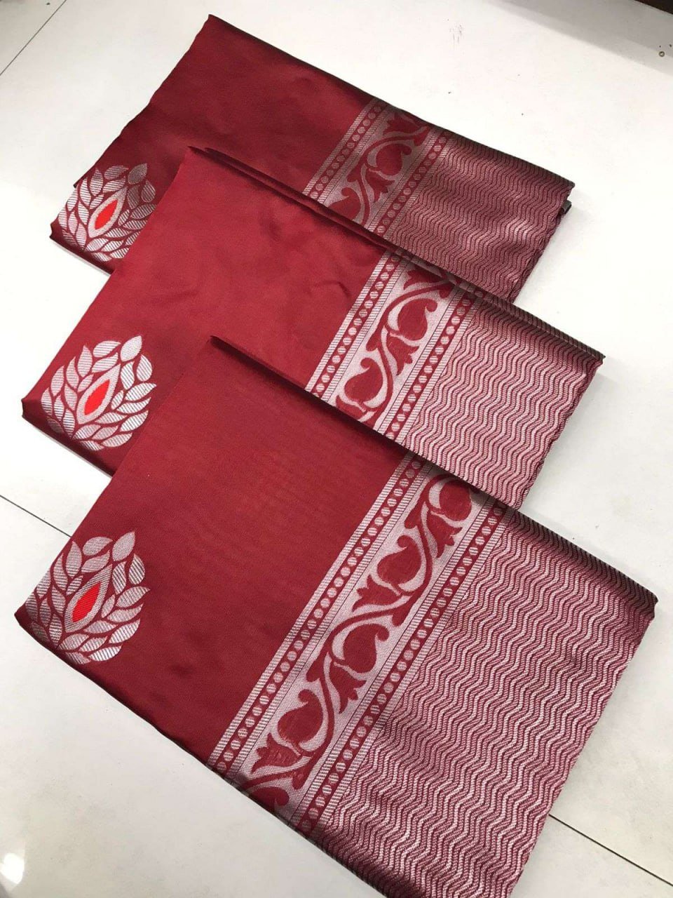 Soft Lichi Silk Saree with Silver Jacquard Border image 5