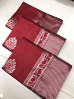 Soft Lichi Silk Saree with Silver Jacquard Border image 5