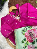 Soft Georgette Saree with Floral Prints & Double Cutdana Moti Border image 8