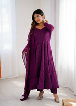 Premium Soft Fox Georgette Anarkali Set with Lucknowi Sequence Work – Dupatta & Pant Included - XXL, Wine image