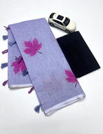 Plain Linen Saree with Digital Print & Fumka Latkan – Bangalori Satin Blouse image 4