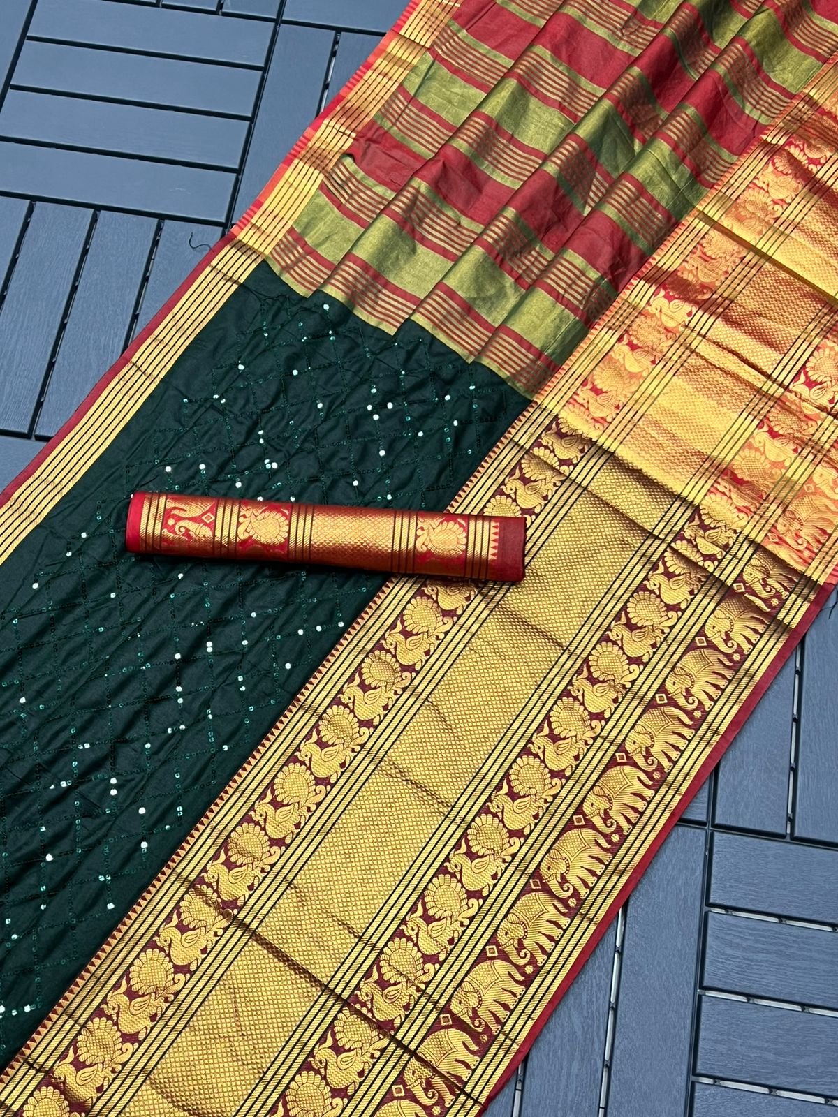 Narayan Pet Cotton Saree with Zari Weaving & Sequence Work image 6