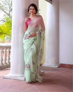 Soft Georgette Saree with Floral Prints & Double Cutdana Moti Border image 0