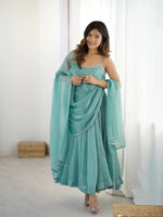 Elegant Crunchy Silk Anarkali Set with Sirozki Work & Dupatta – Fully Stitched - M image
