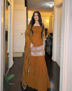 Elegant Foux Georgette Top-Sharara-Dupatta Set with Thread & 9mm Sequence Work image 3