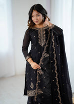 Designer Kediya Kurta & Sharara Set in Soft Crunchy Silk with Embroidery, Jari & Sequin Work image 4