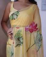 Soft Georgette Saree with Floral Prints & Double Cutdana Moti Border image 4